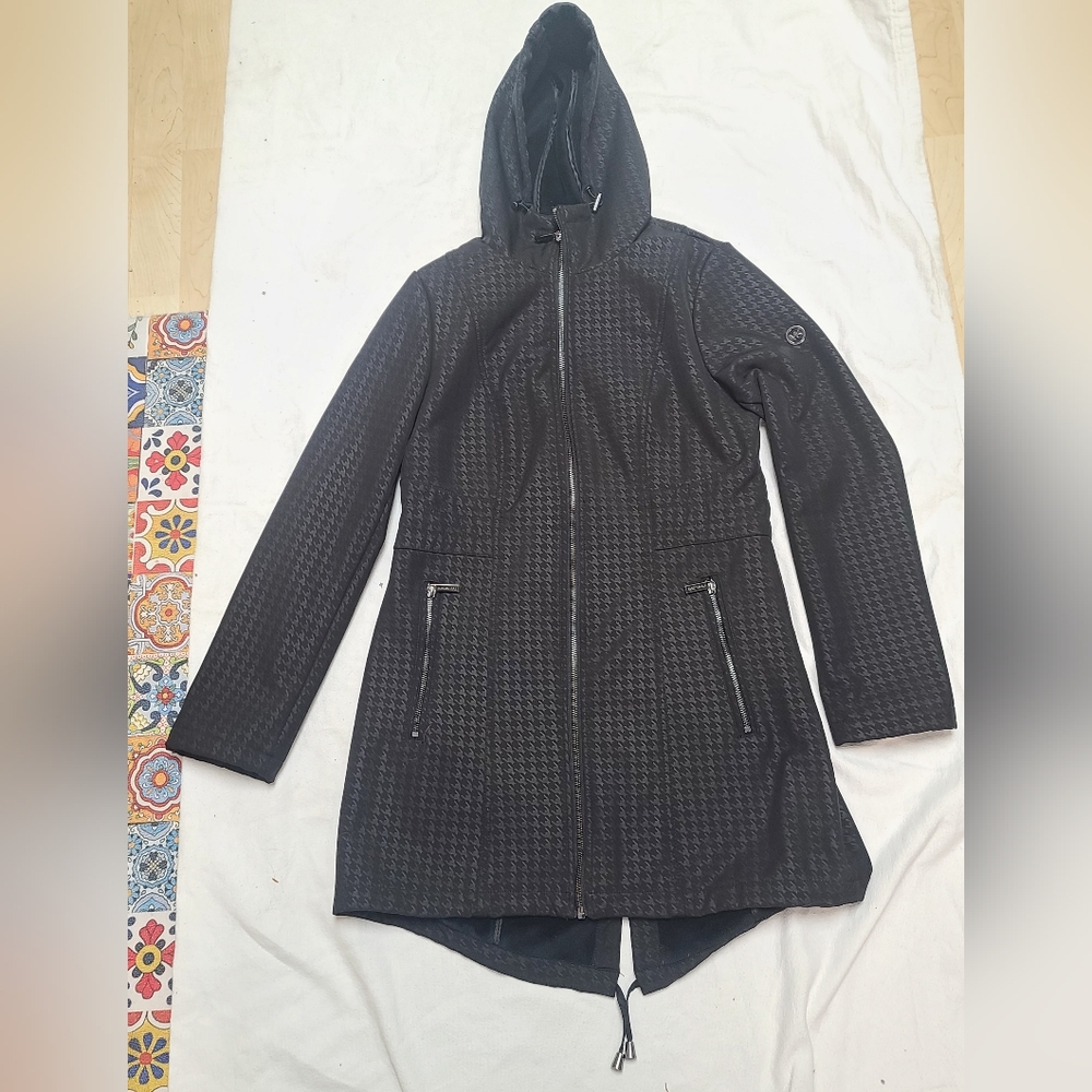 Michael Kors Women's Black Hooded Jacket, Houndstooth, Size Small - Picture 8 of 10
